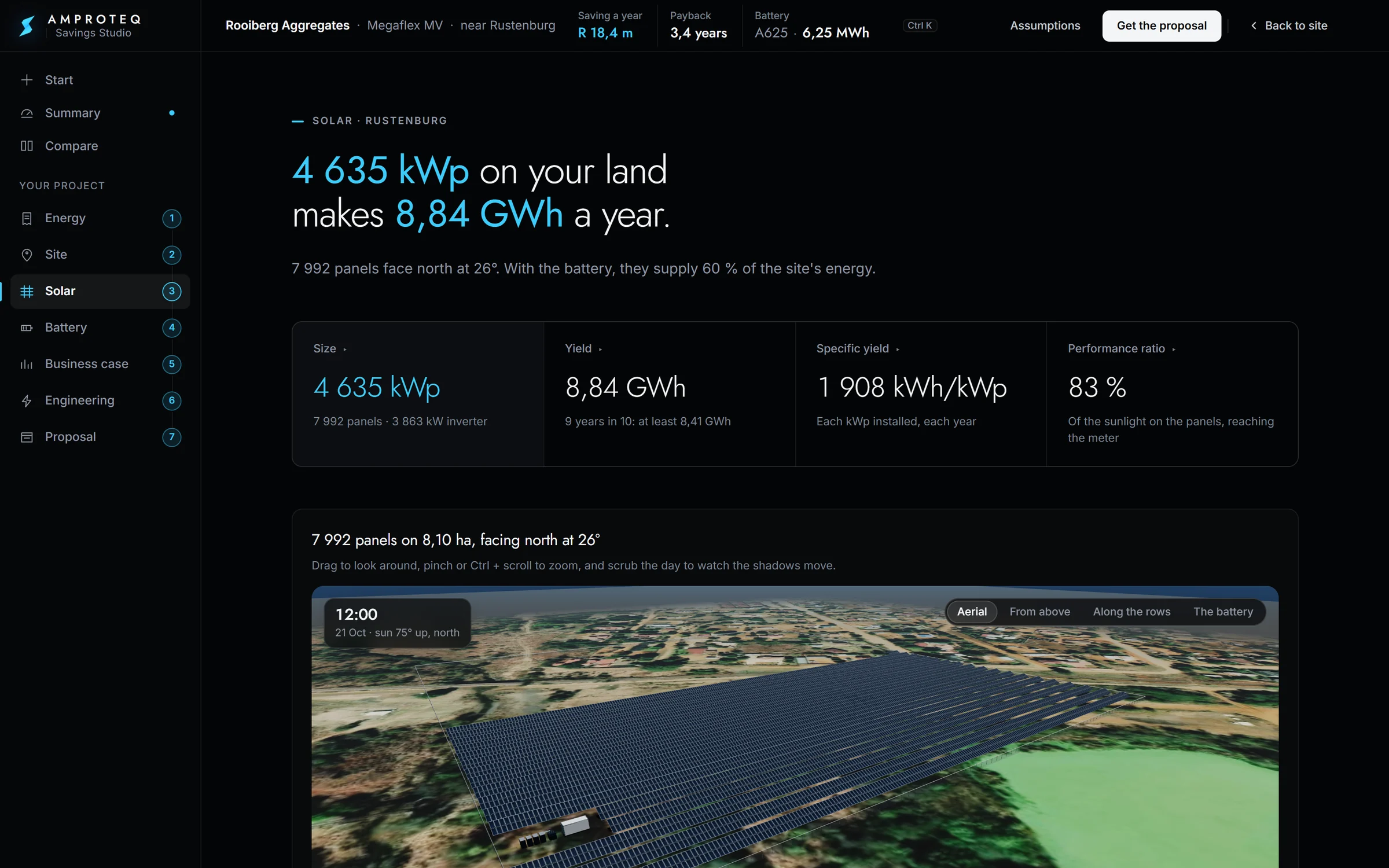 The Solar screen: the quarry’s array in 3D with its yield